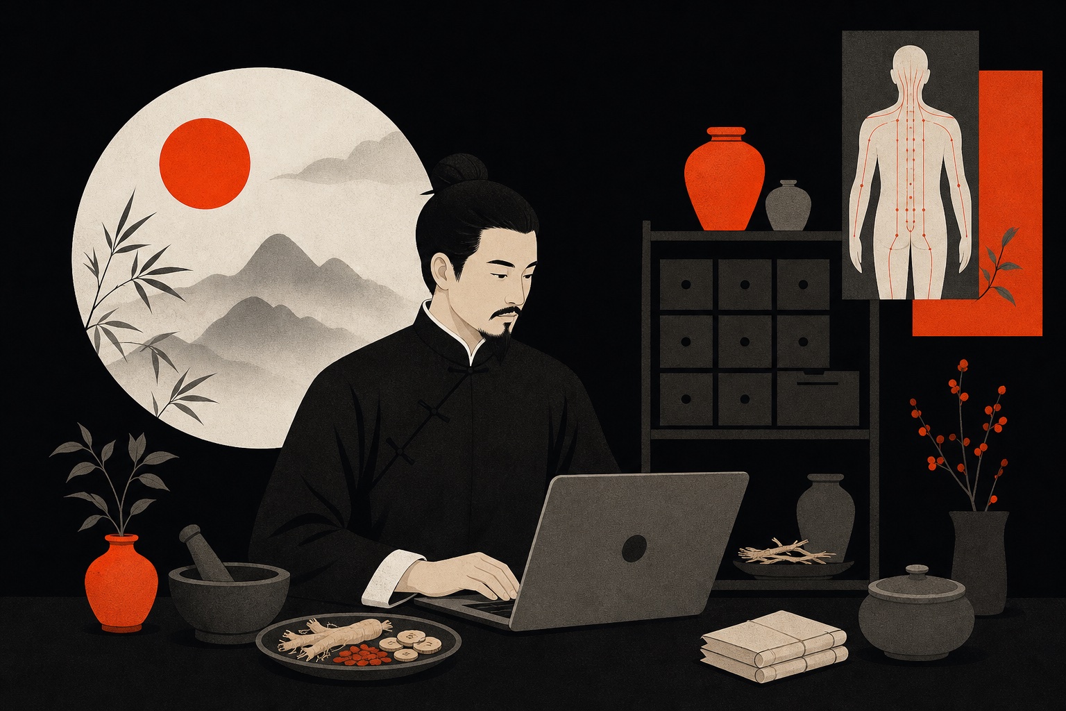한의사와 노트북 그림